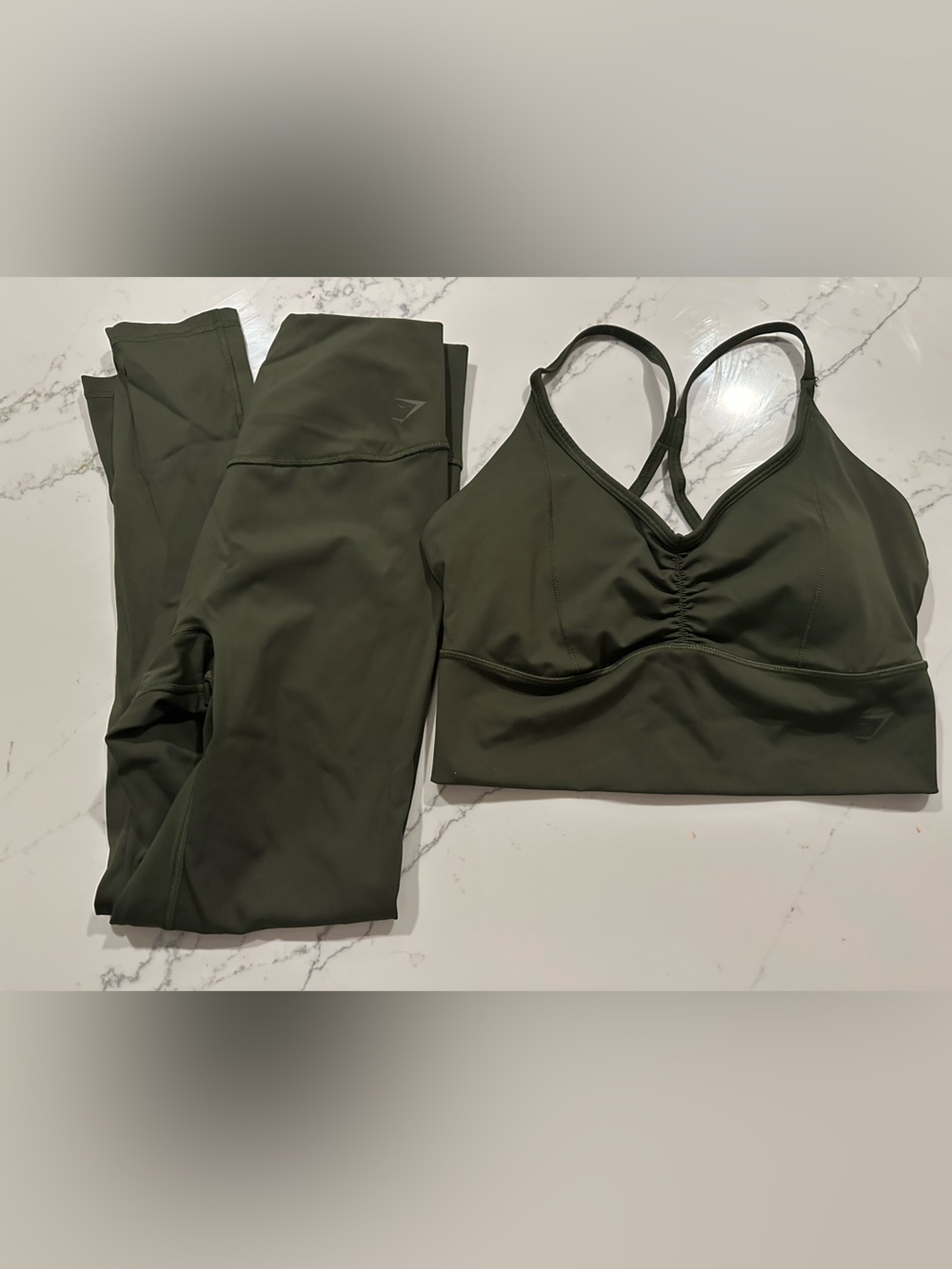 Gymshark Olive Green Women Leggings and Sports Bra